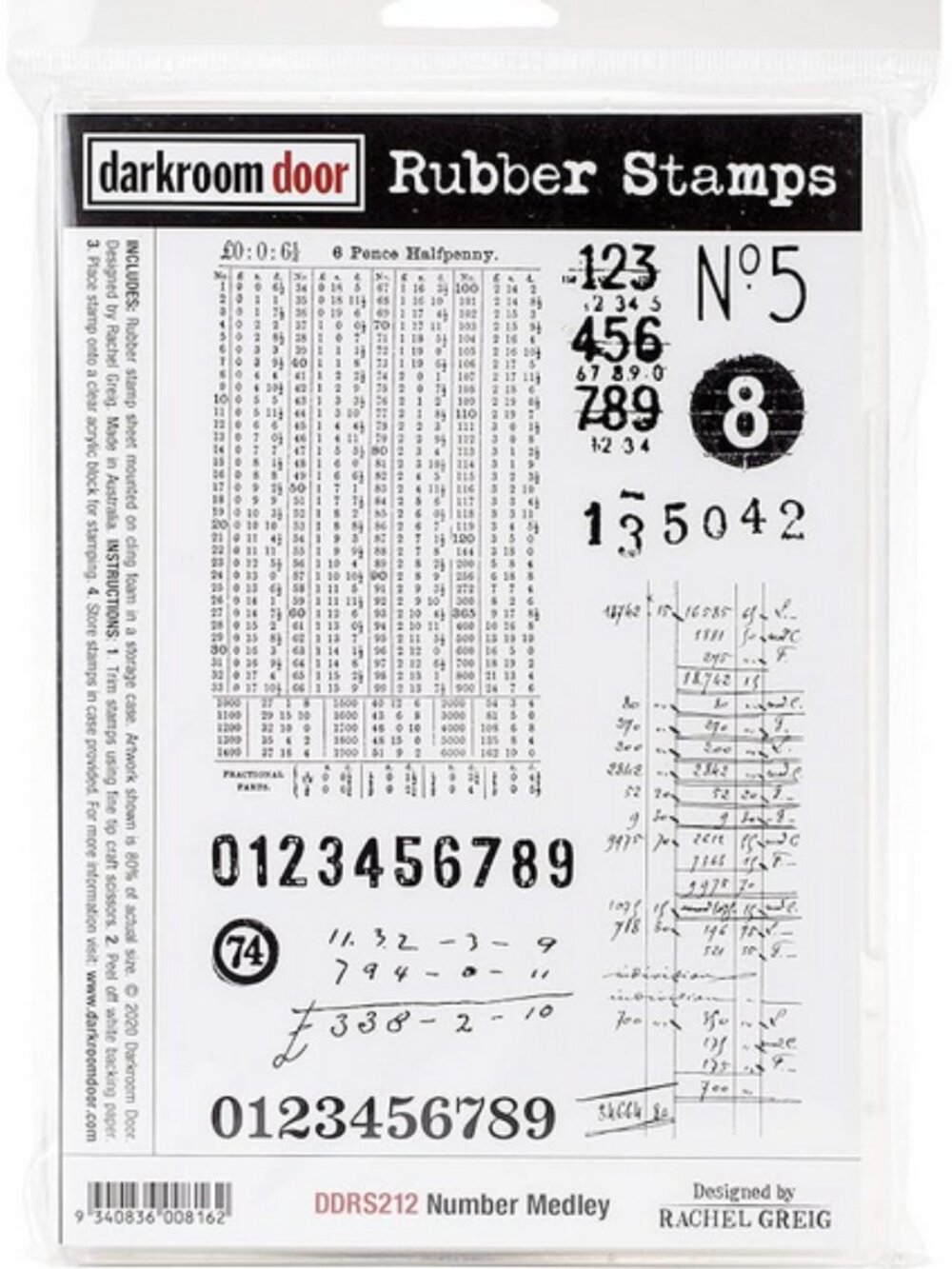 Darkroom Door DDRS212 Cling Stamp Rubber Stamp Number Medley